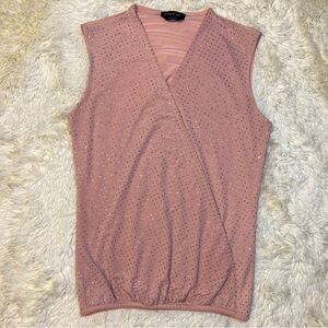 bebe Pink V-Neck Plunge Rhinestone Sleeveless Wrap Top